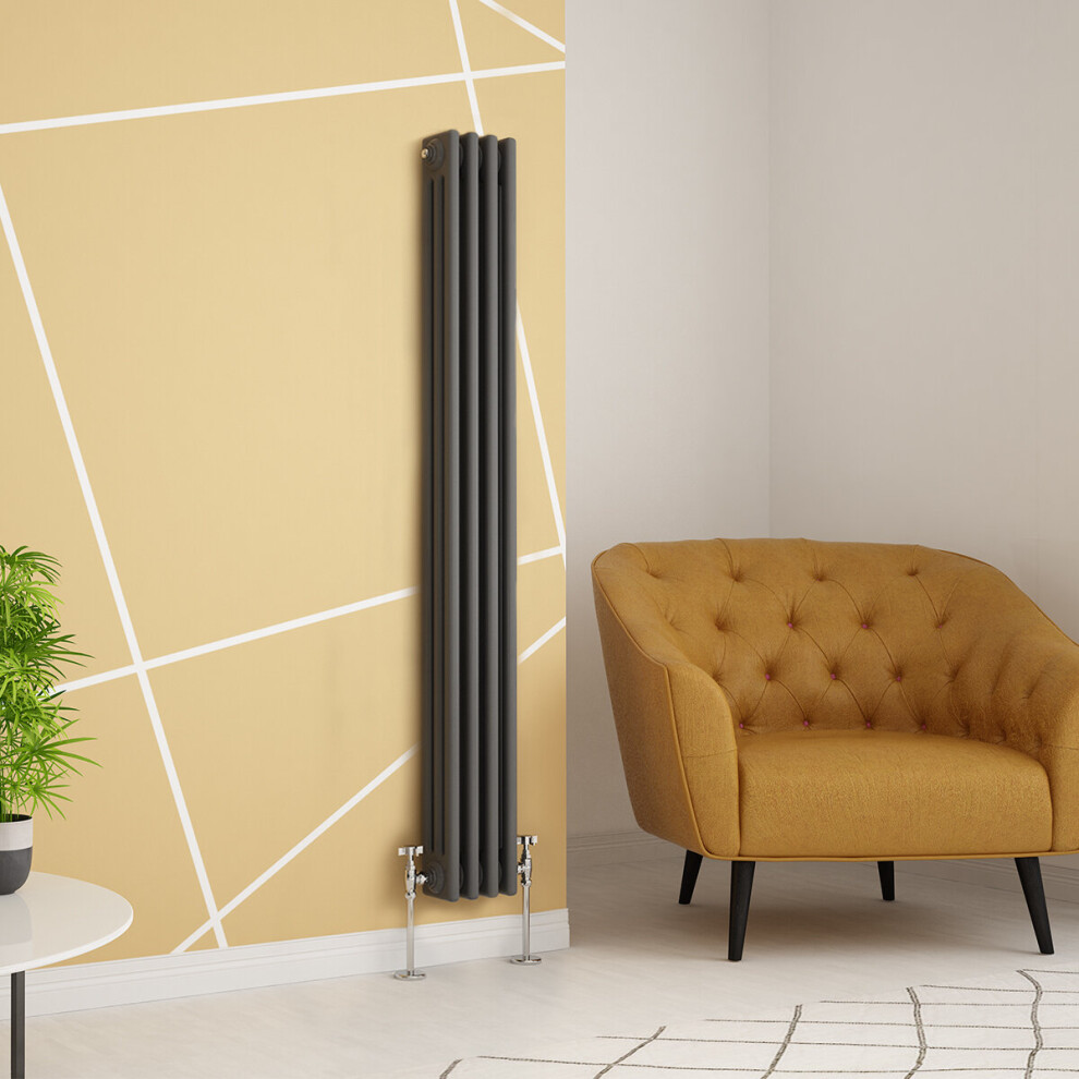 (1500 x 200mm Triple, Anthracite) PlumbGalaxy Traditional-Style Cast Iron Radiator