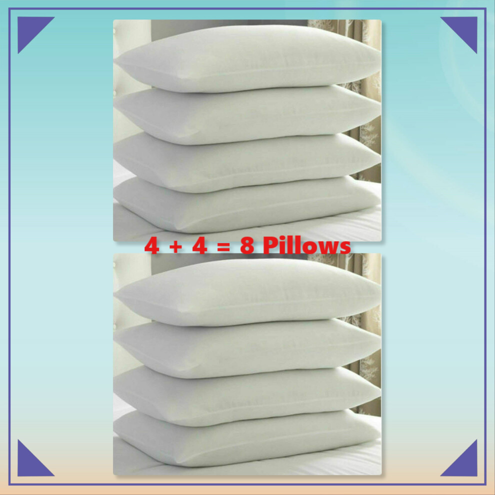 (Pack of 8) Super Bouncy Premium Hollowfiber Pillows. Deep Filled Breathable & Comfy Standard Size Pillows In Valuable Packs 2x, 4x, 6x, 8x.