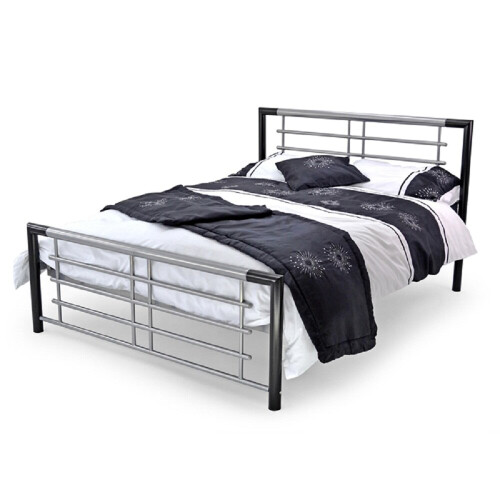 (3FT Single 90cm) Atlanta Contract Mesh Base Black/Silver Metal Bed
