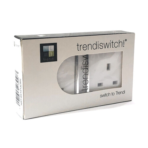 Trendi Switch Trendi Switch 2 Gang Artistic Modern Glossy 13 Amp Electrical Long Switched Plug Socket White x5 2