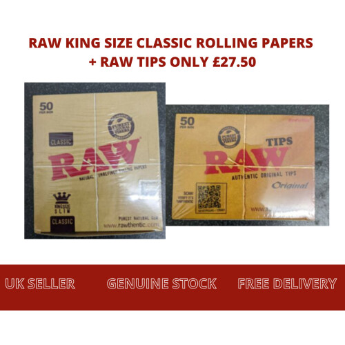 RAW King Size Slim Classic Rolling Paper (FULL PACK) + RAW Tips (FULL PACK)