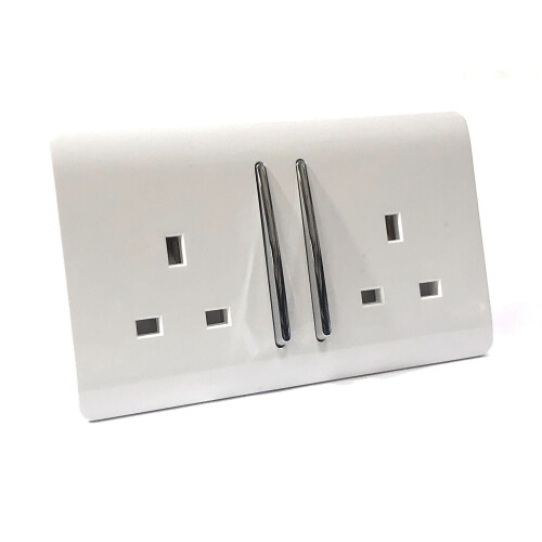 Trendi Switch Trendi Switch 2 Gang Artistic Modern Glossy 13 Amp Electrical Long Switched Plug Socket White x5 1
