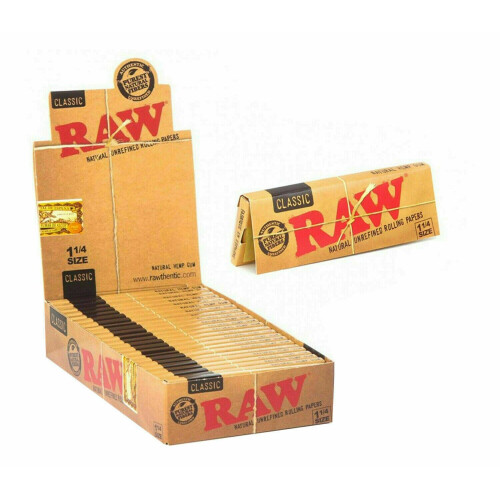 (24 Booklets (Full Box)) Raw Unrefined Classic 1 1/4 Size Cigarette Rolling Papers Standard