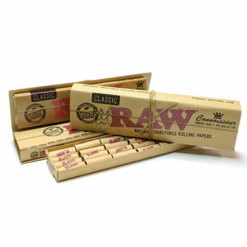 (1 Booklet) RAW Classic Connoisseur King Size Slim & Pre Rolled Tips Filter Roach