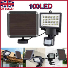 Luz de seguridad solar con sensor PIR, 100 LED, foco de inundación para exteriores G