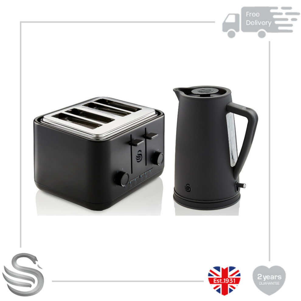 Swan Stealth 1.7L Kettle Cool Touch 3kW & 4 Slice Toaster 240V Multi Functions