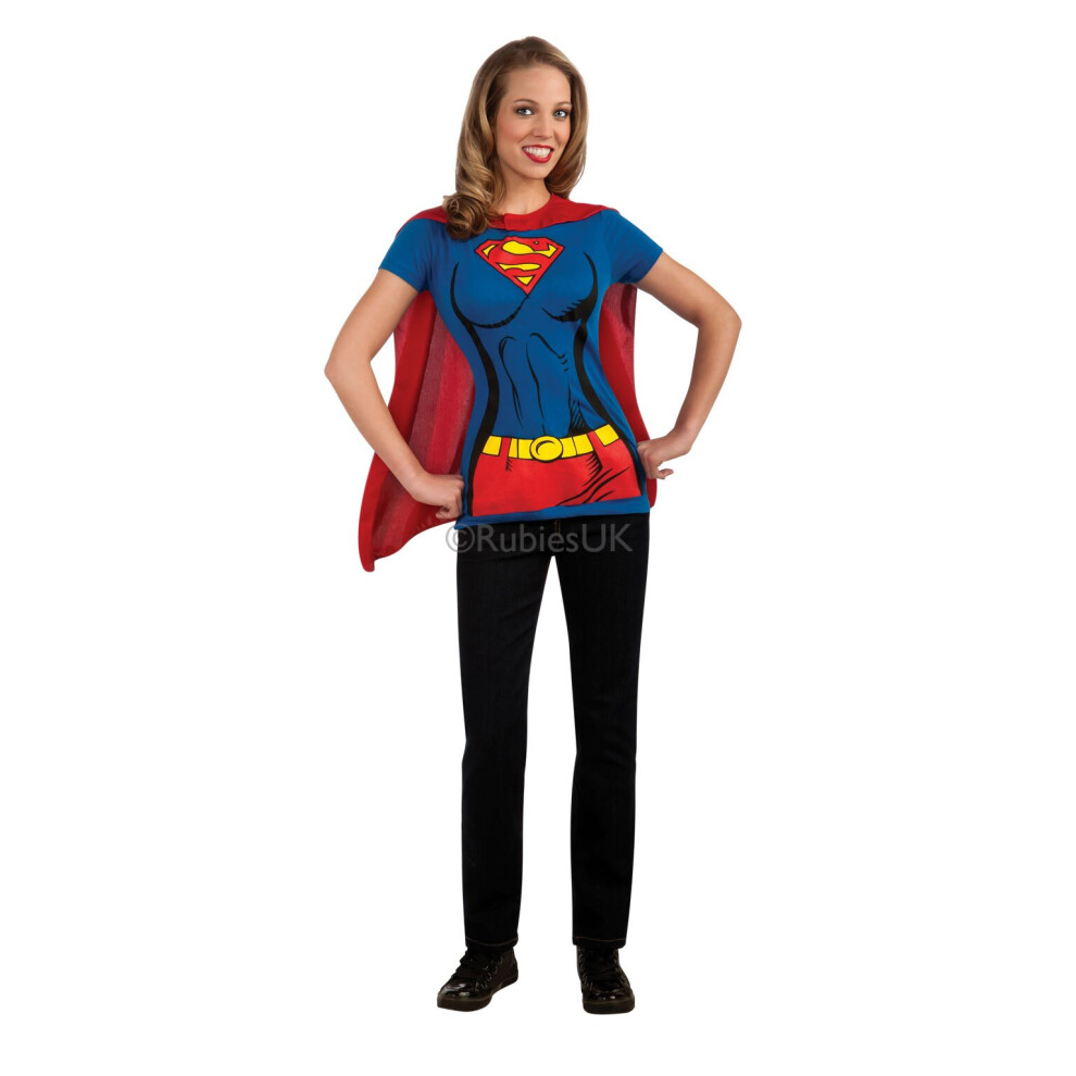 (Blue) Superman Supergirl Cape Costume Tee Shirt