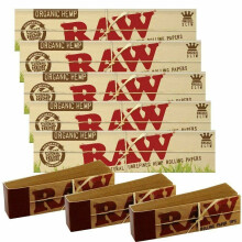 5 RAW Organic Hemp Kingsize Slim Rolling Papers & 3 Raw Roach Tips
