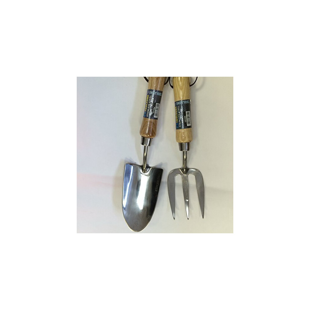 Garden Stainless Steel  Hand Fork & Hand Trowel with Wooden Handle