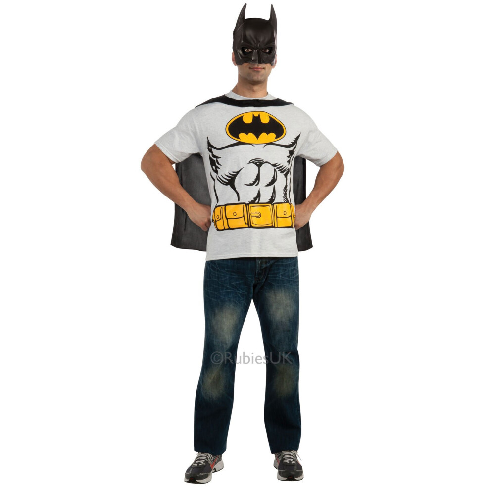 (Grey) Batman Cape And Mask Costume Tee Shirt