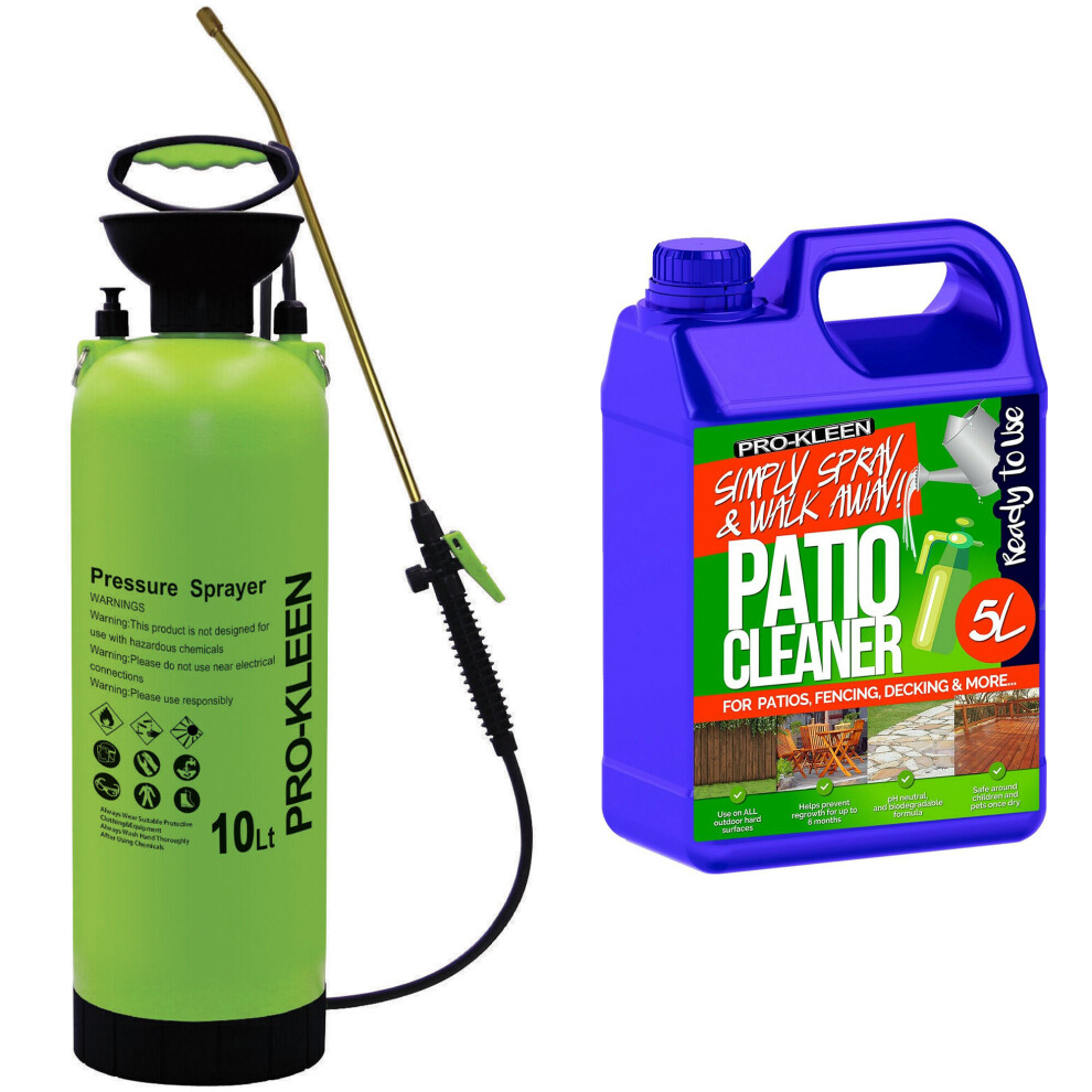 (Pro-Kleen Ready to Use Simply Spray & Walk Away Patio Cleaner 1 x 5L) Garden Sprayer 10L Pump Action Patio Cleaner Kits