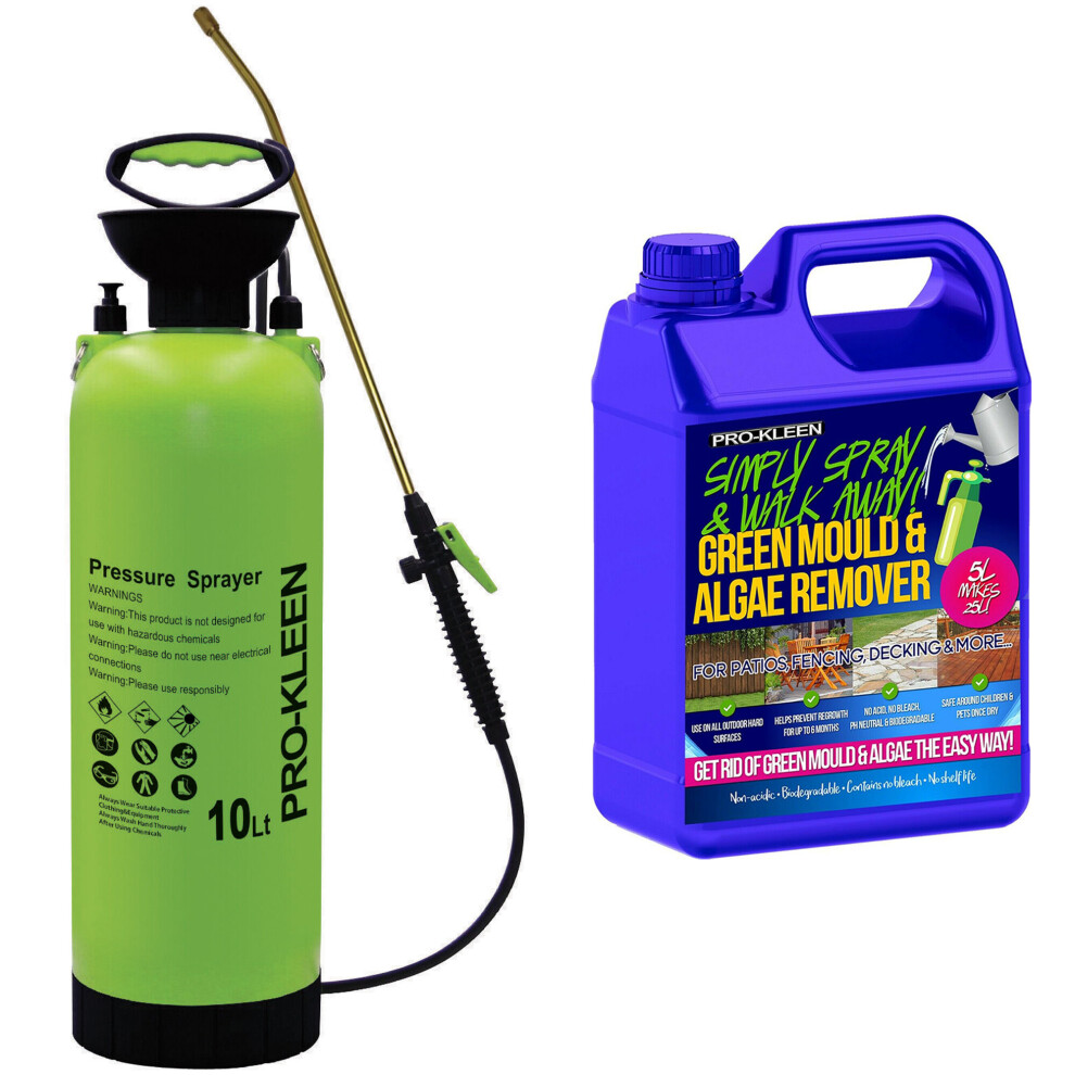 (Pro-Kleen Simply Spray & Walk Away Patio Cleaner 1 x 5L) Garden Sprayer 10L Pump Action Patio Cleaner Kits