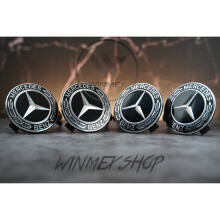 Set of 4 Full Black Mercedes alloy wheel caps 75mm