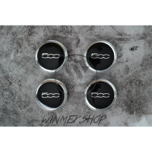 Set of 4 Black and Chrome Fiat 500 alloy wheel centre caps 60mm