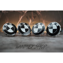 Set of 4 BMW Black and White alloy wheel caps 68mm