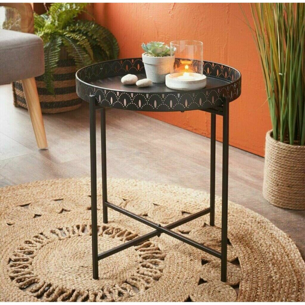 NEW Black Metal Side Coffee Tray Table With Removable Top Living Room Load 10KG