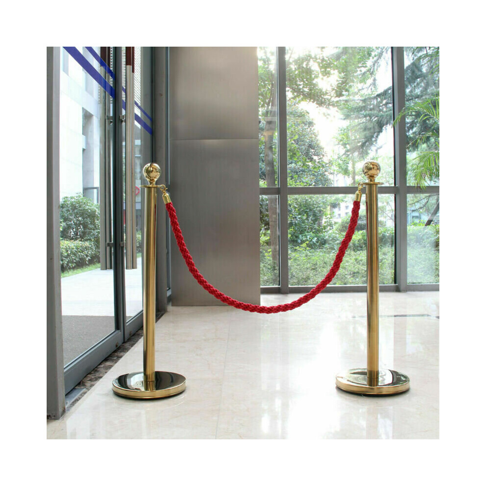 2x Polished Steel Queue Rope Barrier Post Stand Stanchion + 1.5m Rope