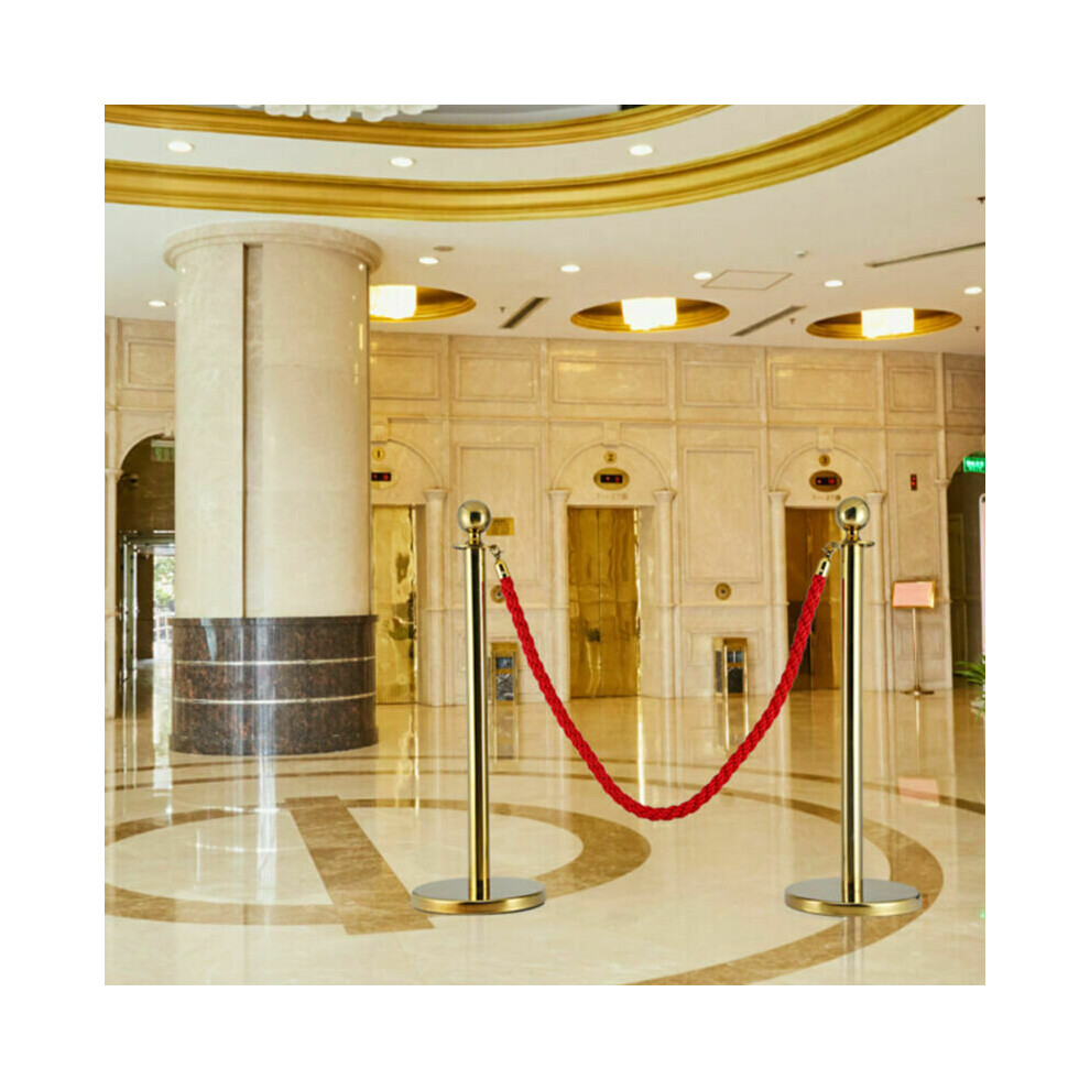 2x Polished Steel Queue Rope Barrier Post Stand Stanchion + 1.5m Rope ...