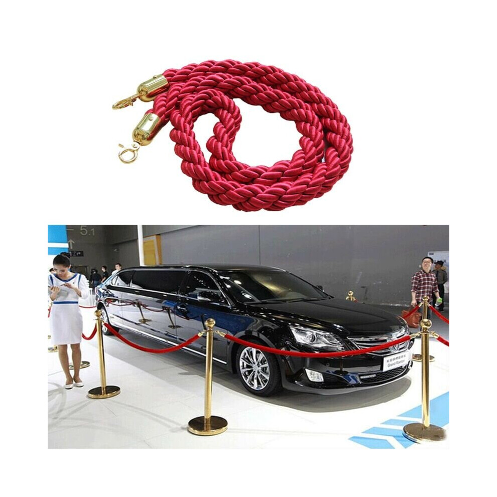 2x Polished Steel Queue Rope Barrier Post Stand Stanchion + 1.5m Rope ...