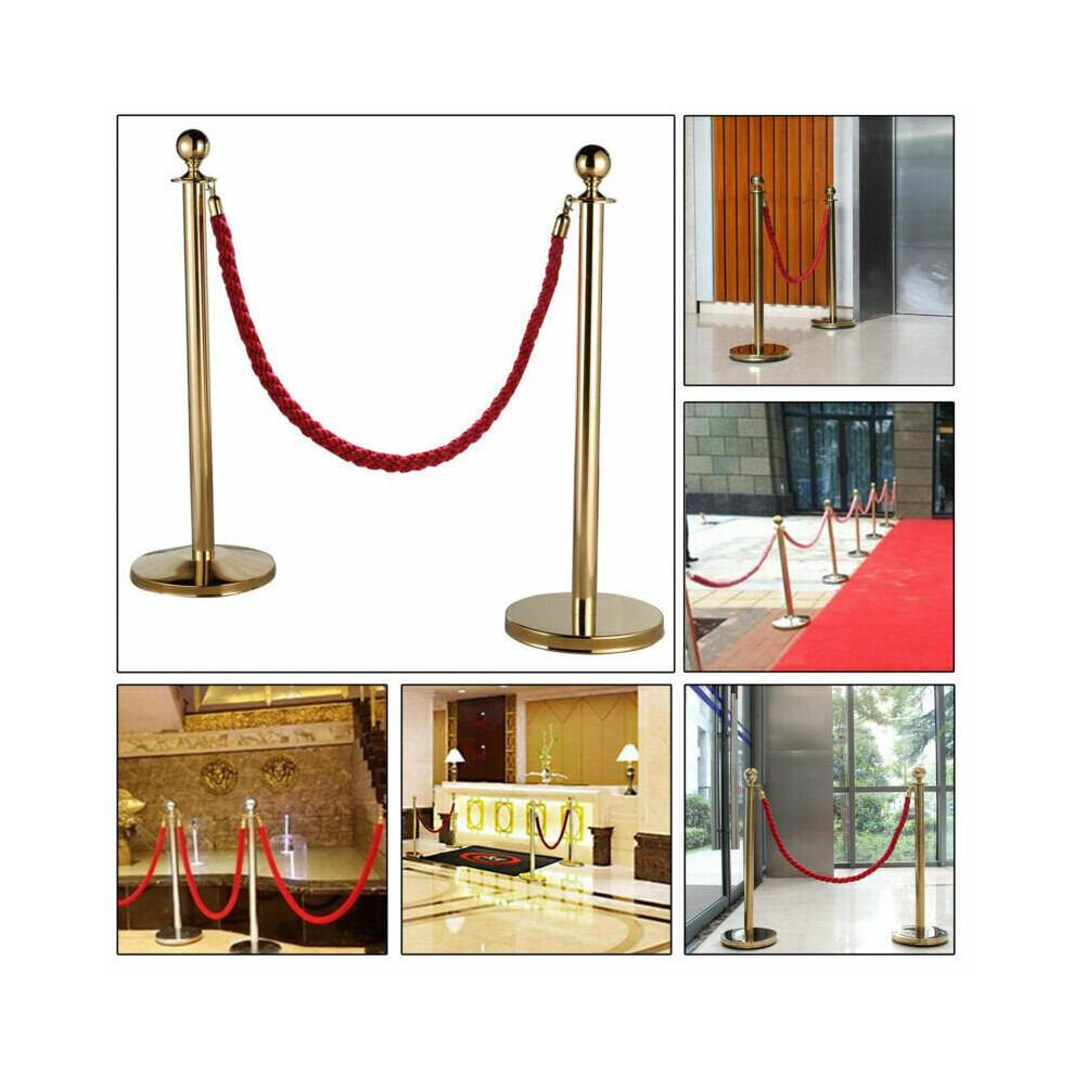 2x Polished Steel Queue Rope Barrier Post Stand Stanchion + 1.5m Rope