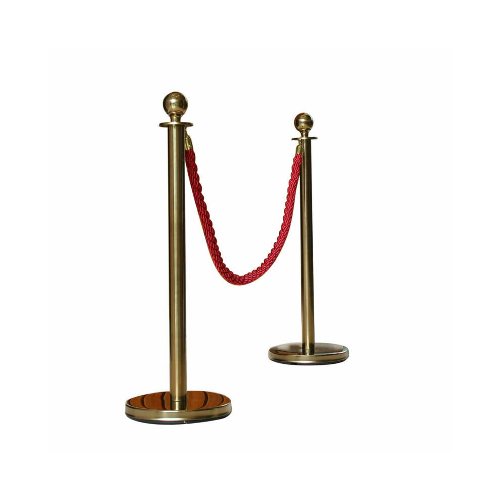 2x Polished Steel Queue Rope Barrier Post Stand Stanchion + 1.5m Rope