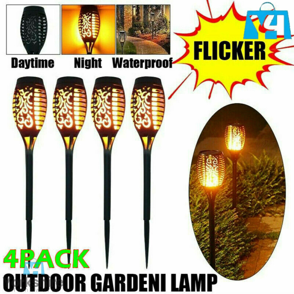 4 X PC Waterproof Solar Garden Flame Light Flickering LED Torch Lamp