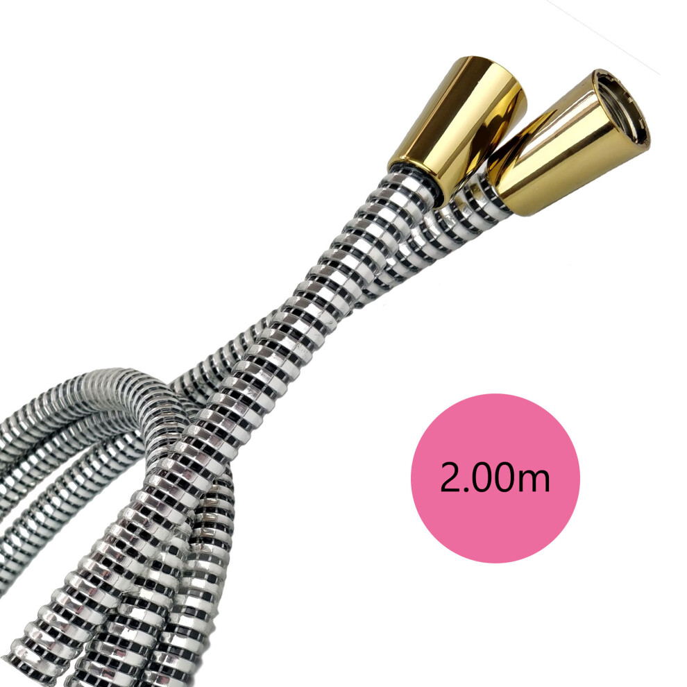 (2m) Flexible PVC Replacement Black/Chrome/Gold Bathroom Shower Hose Pipe All Sizes