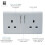 Trendi Switch Trendi Switch 2 Gang Artistic Modern Glossy 13 Amp Electrical Long Switched Plug Socket Silver 2