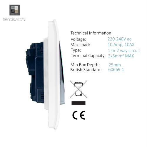 Trendi Switch Trendi 2 Gang 2 Way Modern Glossy 10 Amp Rocker Light Switch White 2