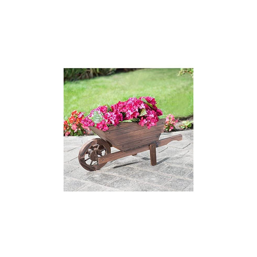 Outdoor Garden Burntwood Wheelbarrow Planter & Free Liner Garden Deco G-0261