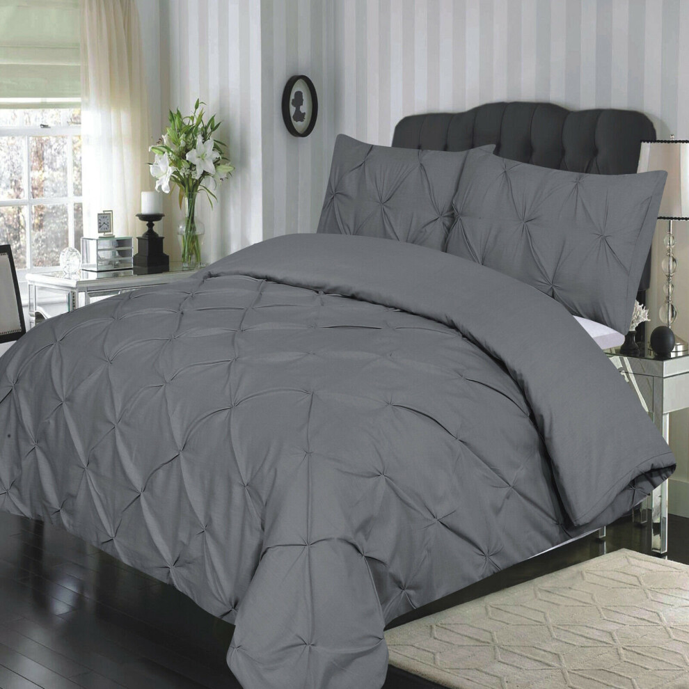 (Double, Grey) Premium Quality Pintuck Diamond Duvet Cover Soft & Luxurious Polycotton Bedding Nice Colour Collection Affordable Prices