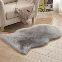 (Light Gray, 60 x 90 cm) Fluffy Faux Fur Sheepskin Rug Living Room Bedroom Floor Carpet Rugs Home Decor