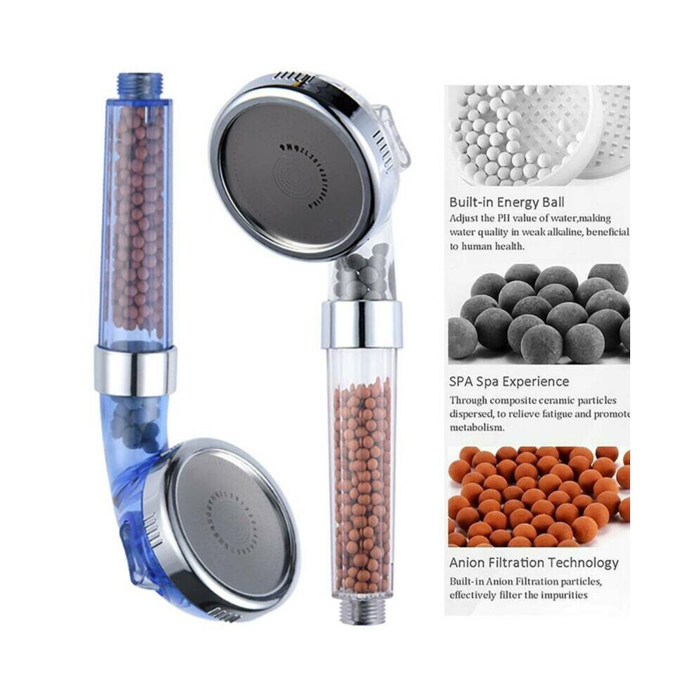 (Blue) High Pressure Shower Head Handheld 3 Modes with Filter Beads Bath Water Saving