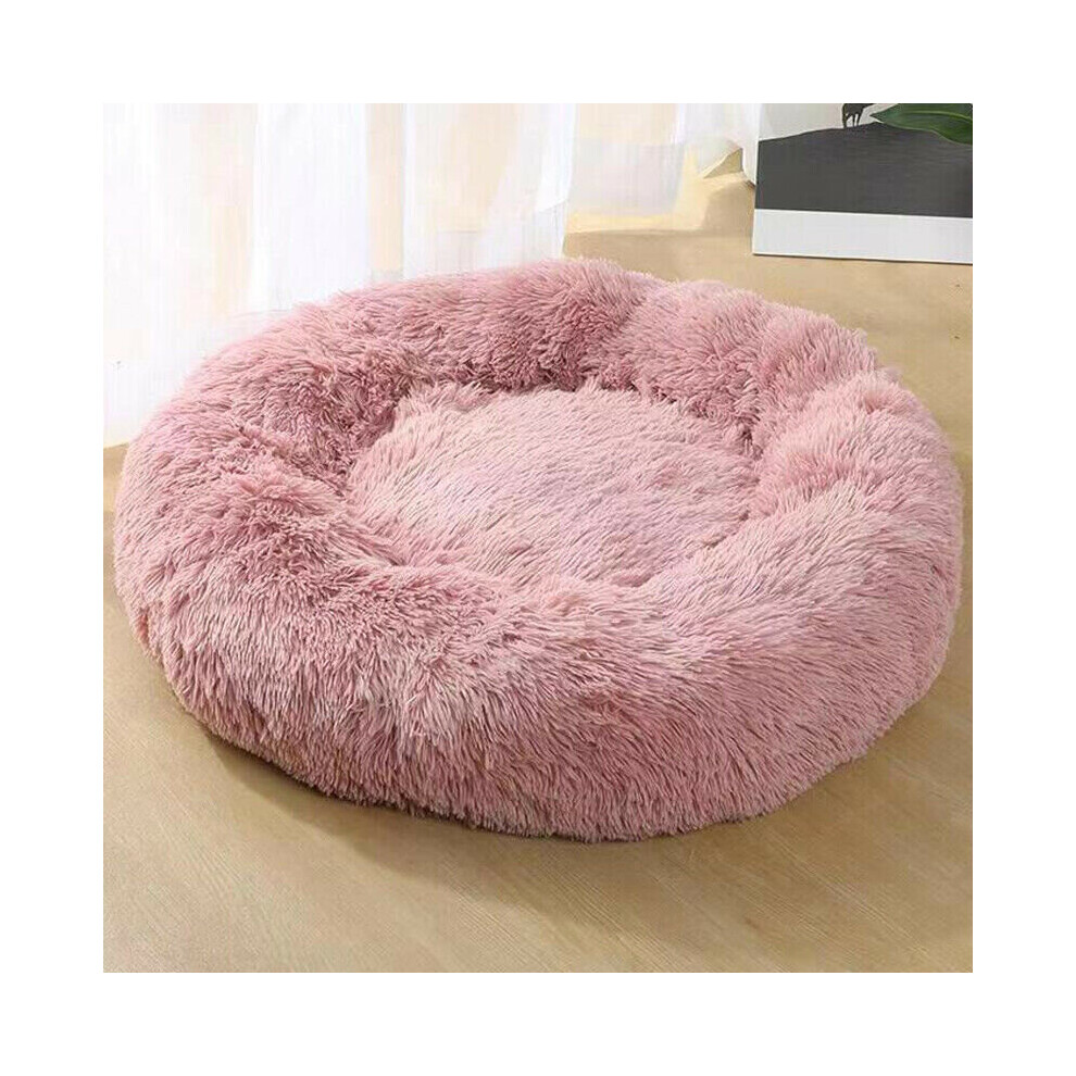 (Pink, 40cm) Pets Cat Dog Calming Beds Nest Fluffy Plush Sleeping Comfort Mattress Donut Pad