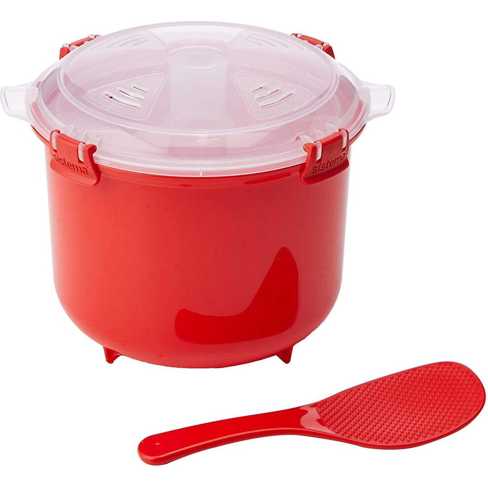Sistema 1110ZS Microwave Rice Cooker | 2.6 L | Dishwasher Safe Small Rice Cooker | BPA-Free | Red/Clear