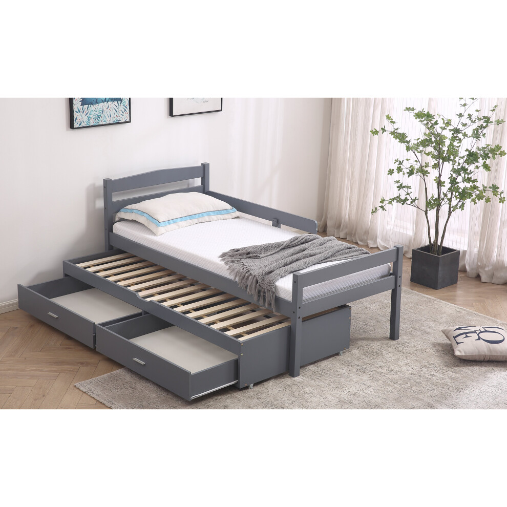 (Grey) Children's Captain Bed with Trundle and Drawers