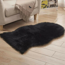 (Black, 50 x 80 cm) Fluffy Faux Fur Sheepskin Rug Living Room Bedroom Floor Carpet Rugs Home Decor