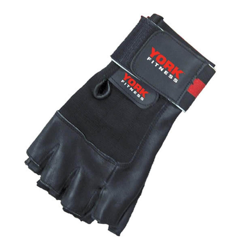 (S) York Fitness Leather Weight Lifting Gloves with 2" Wrist Wrap