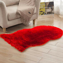 (Red, 60 x 90 cm) Fluffy Faux Fur Sheepskin Rug Living Room Bedroom Floor Carpet Rugs Home Decor