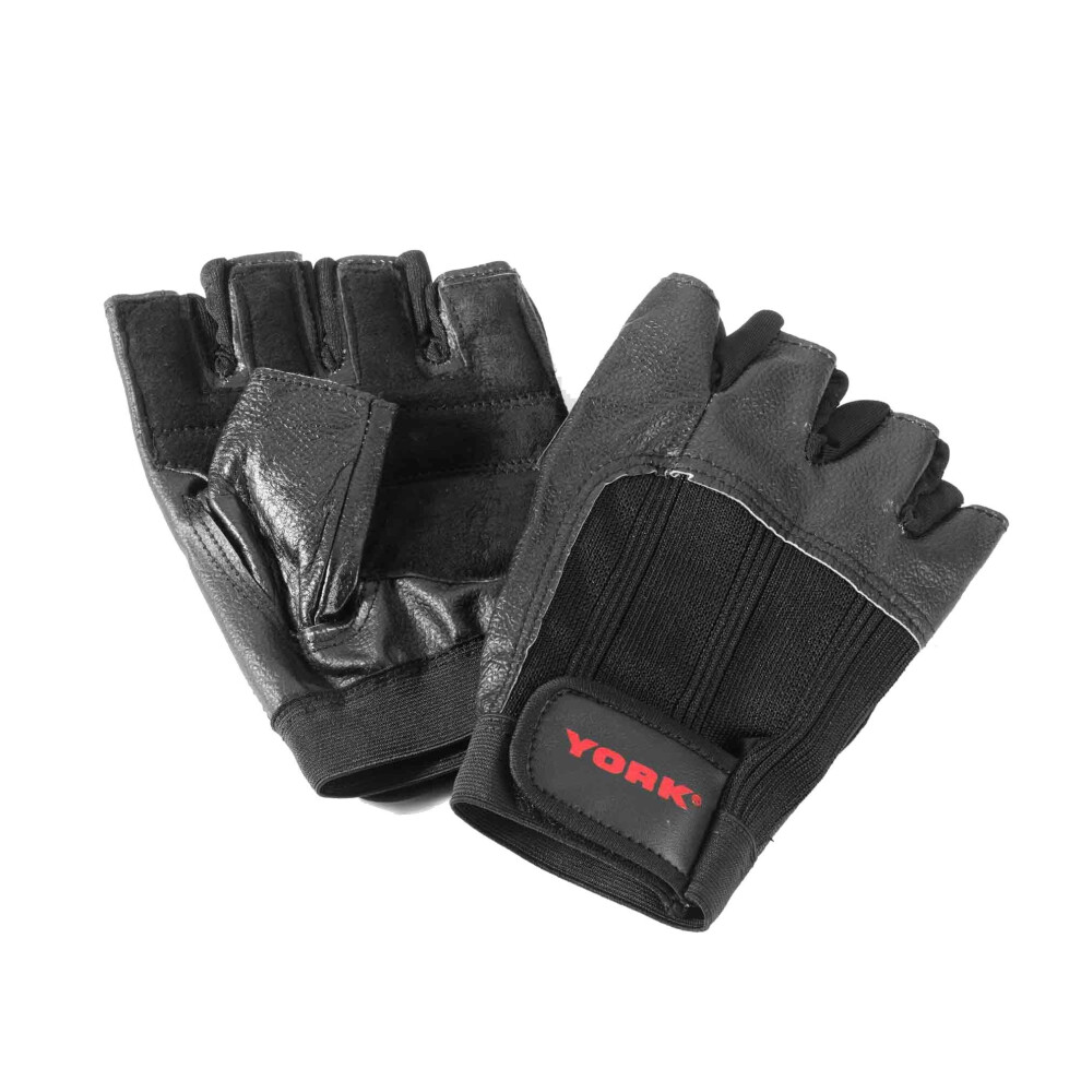 (L) York Leather Weight Lifting Gloves Heavy Duty Gym Training