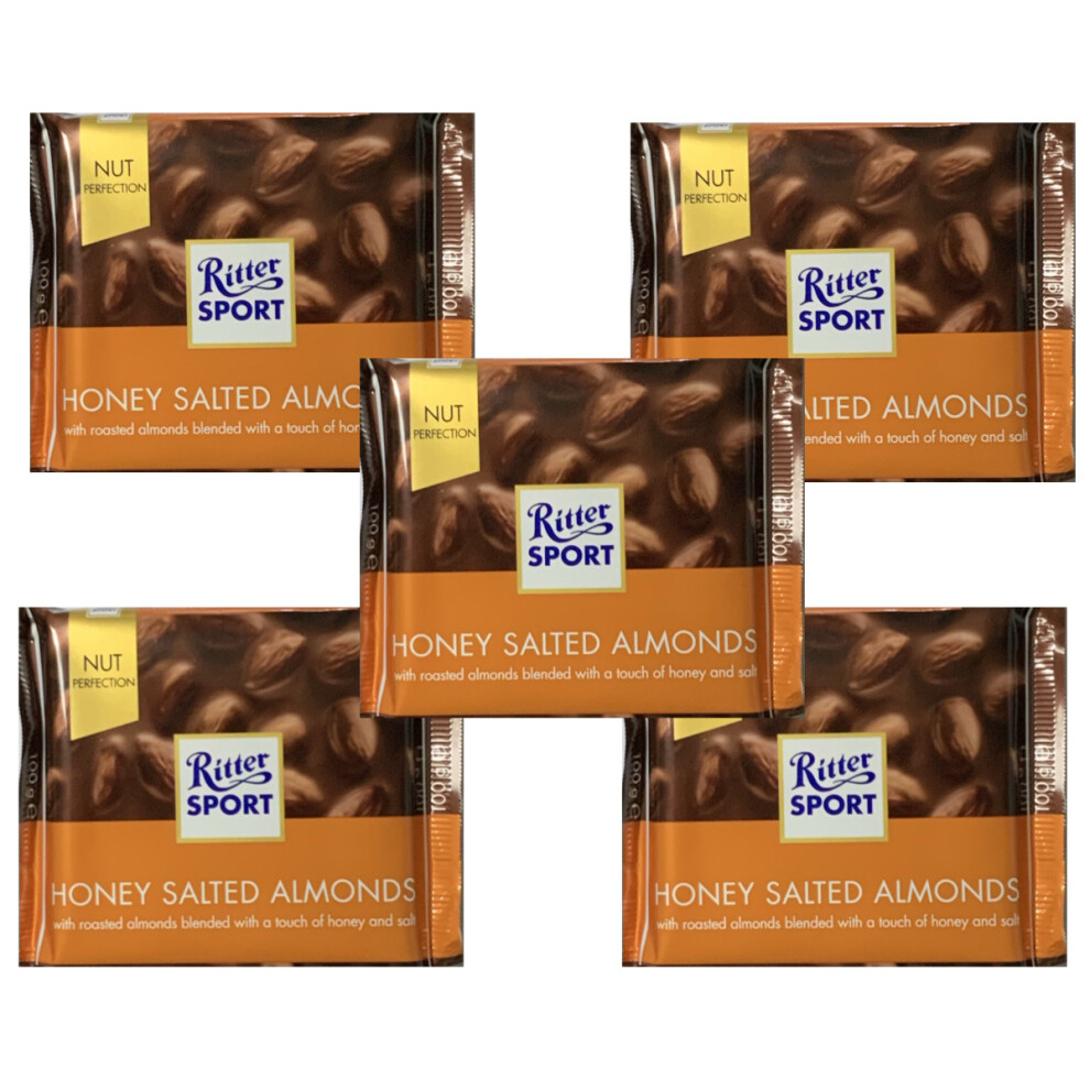 (Honey Salted Almonds) Ritter Sport Chocolate Bars Pack Of 5x 100g