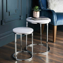 White High Gloss Round Nest of 2 Tables Living Room Furniture Space Saving Table