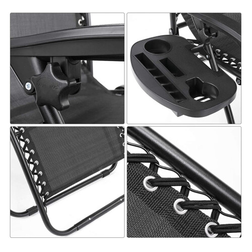 Sun Lounger Zero Gravity Chair Foldable with Cup Holder & Head Cushion 2