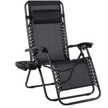 Sun Lounger Zero Gravity Chair Foldable with Cup Holder & Head Cushion