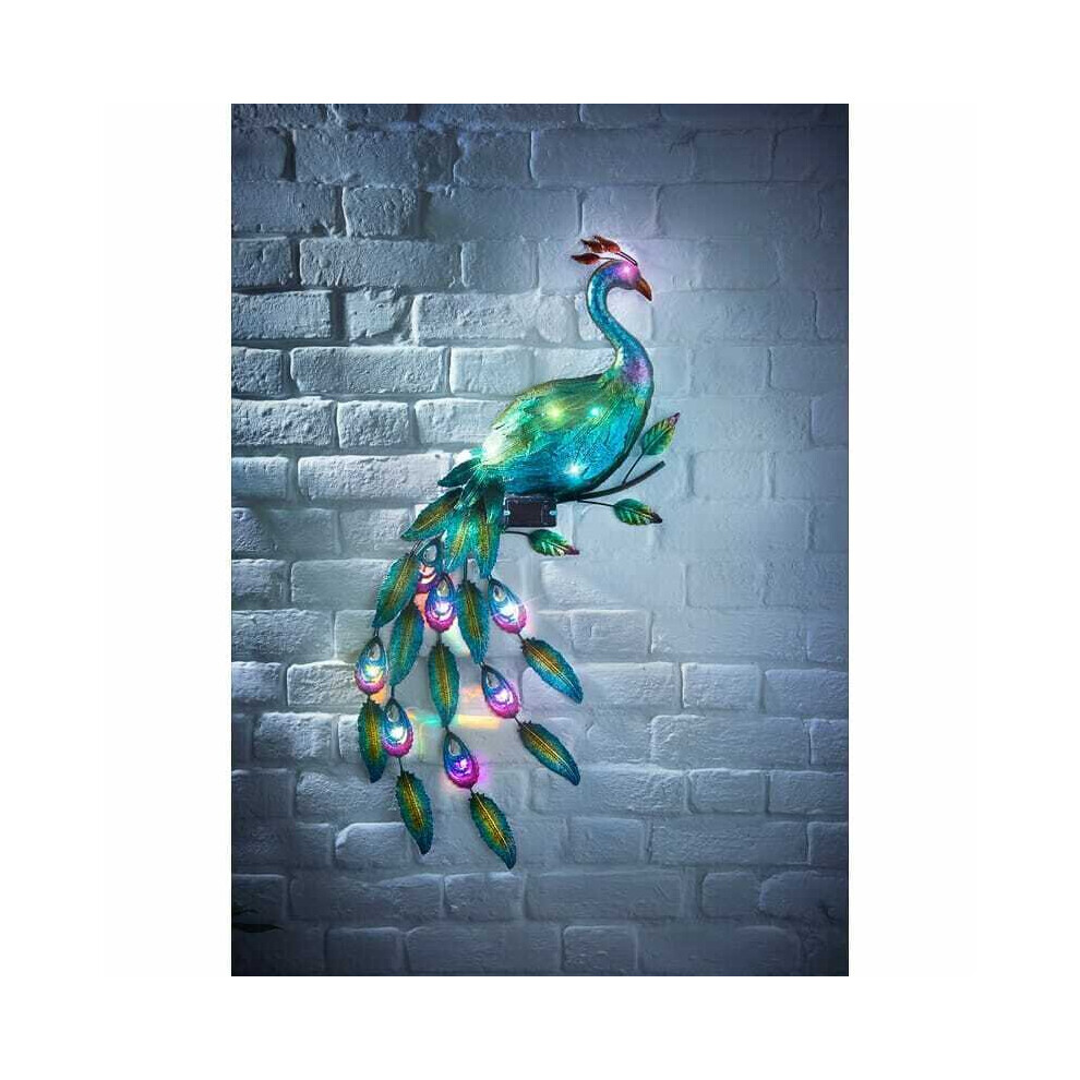 12 Multi Coloured LED Light Solar Powered Gems Peacock Wall Art G-0254