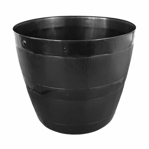 (15L, 1) Barrel Planter Black Plastic Plant Pot | 15 / 50 L
