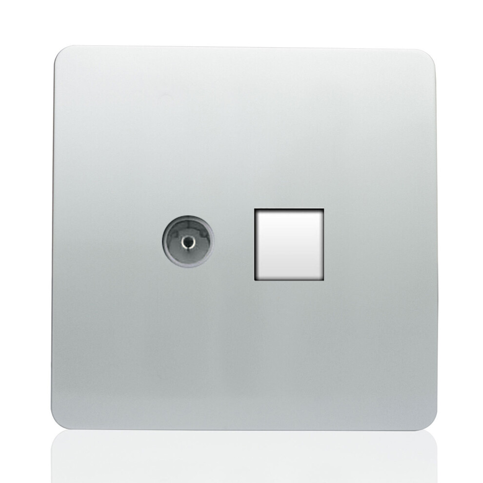 Trendi Artistic Modern Glossy Tactile TV Co-axial Socket + Telephone Socket Silver ART-TLP+TVSI