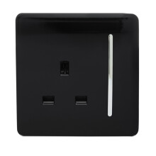 Trendi 1 Gang Modern Glossy 13 Amp Switched Plug Socket Piano Black