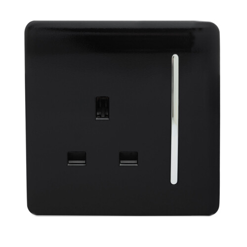 Trendi 1 Gang Modern Glossy 13 Amp Switched Plug Socket Piano Black