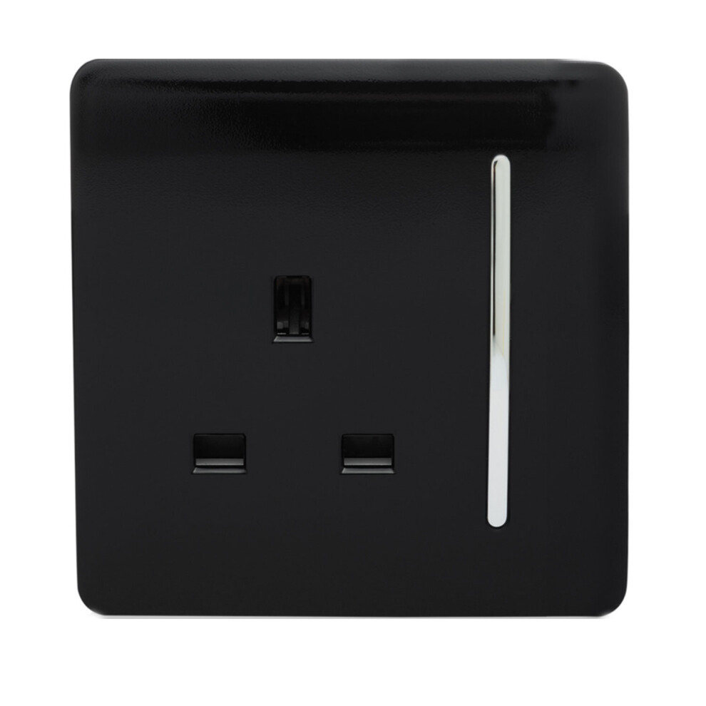 Trendi 1 Gang Modern Glossy 13 Amp Switched Plug Socket Piano Black 7091046300844